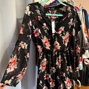 White House Black Market Black and Cream Floral Dress